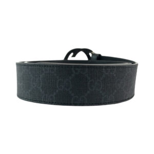 GUCCI belt 490199 GG Supreme Canvas Black SilverMetal Belt buckle Interlocking mens 42 Used | Luna Bags