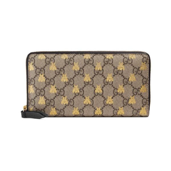 Gucci GG Supreme Bees Zip Around Wallet in Beige | Luna Bags