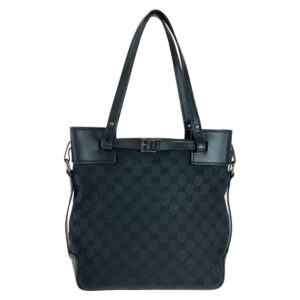 GUCCI Tote Bag 107757 GG canvas, leather Black Silver Metal Tote Bag Shoulder Bag Women Used | Luna Bags