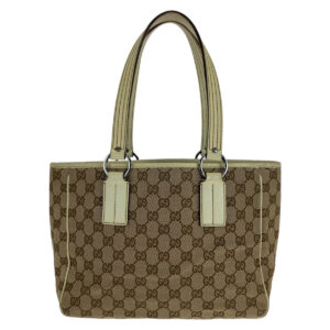 GUCCI Tote Bag 11309 GG canvas, leather beige white white Tote Bag Shoulder Bag Women Used | Luna Bags