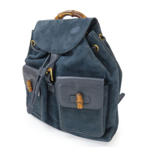 GUCCI Backpack 003.58.0016 Suede Navy Bamboo | Luna Bags