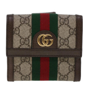 GUCCI GG Canvas Web Sherry Line Trifold Wallet PVC Leather Beige Red  42974 | Luna Bags