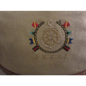 Gucci Vintage Pursesdesigner Purses Stone Colored Fabric And Brown Leather With Multi Colored Nautic | Luna Bags