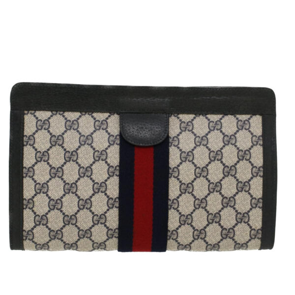 GUCCI GG Canvas Sherry Line Clutch Bag Gray Red Navy 89.01.002  45958 | Luna Bags