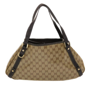 GUCCI GG Canvas Hand Bag Coated Canvas Beige Dark Brown  49071 | Luna Bags