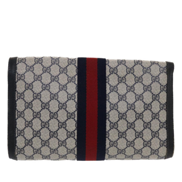 GUCCI GG Canvas Sherry Line Clutch Bag PVC Leather Navy Red  49081 | Luna Bags