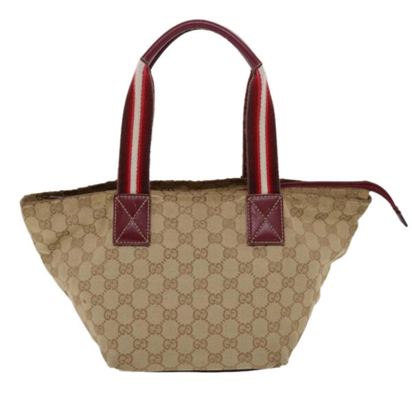 GUCCI GG Canvas Sherry Line Hand Bag Canvas Beige Red White 131228  49286 | Luna Bags