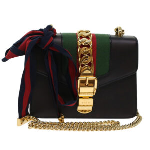 GUCCI Web Sherry Line Chain Silvi Shoulder Bag Leather Black 431666  49437A | Luna Bags