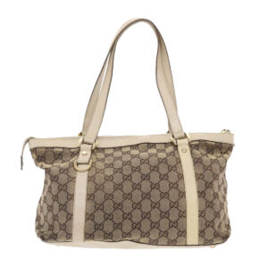 GUCCI GG Canvas Shoulder Bag Leather Beige 141470  49445 | Luna Bags
