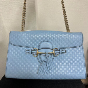 Gucci Horsebit Emily Chain Shoulder Bag,Blue,Leather | Luna Bags