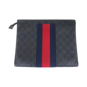 GUCCI Clutch bag 475316 GG canvas, leather Black Red SilverMetal Clutch bag business bag unisex Sherry line Women Used | Luna Bags