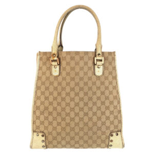 GUCCI Tote Bag 124261 GG canvas, leather Beige Gold Metal Tote Bag Shoulder Bag Women Used | Luna Bags