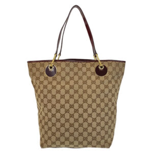 GUCCI Tote Bag 120836 GG canvas, leather Beige Wine Red Gold Metal Tote Bag Shoulder Bag Women Used | Luna Bags