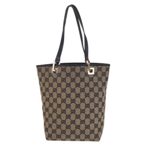 GUCCI Tote Bag 002 1099 GG canvas, leather Beige Black Gold Metal Tote Bag Shoulder Bag Women Used | Luna Bags