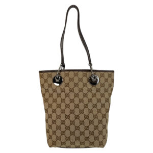 GUCCI Tote Bag 120840 GG canvas, leather Beige Brown SilverMetal Tote Bag Shoulder Bag Women Used | Luna Bags