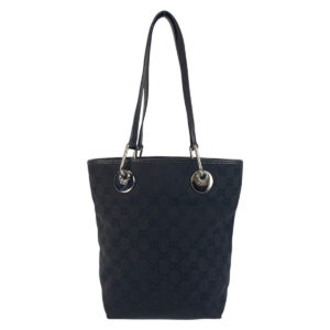 GUCCI Tote Bag 120840 GG canvas, leather Black SilverMetal Tote Bag Shoulder Bag Women Used | Luna Bags