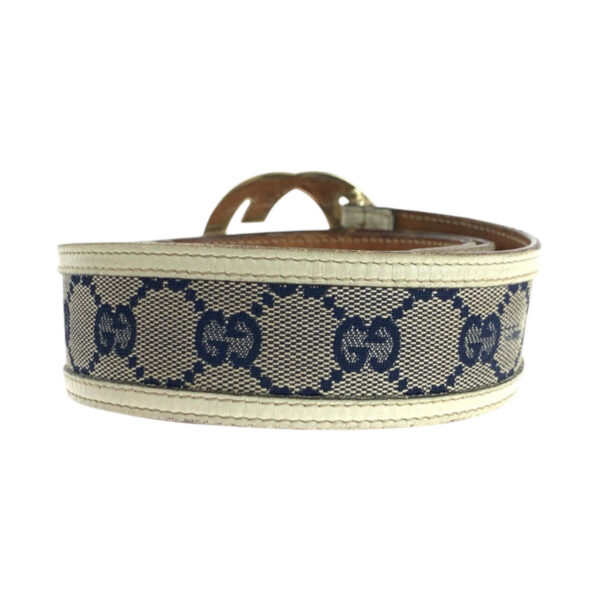 GUCCI belt 114876 GG canvas Beige Navy Ivory Gold Metal Interlocking | Luna Bags