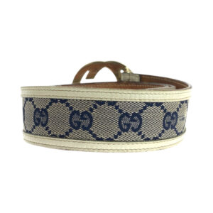 GUCCI belt 114876 GG canvas Beige Navy Ivory Gold Metal Interlocking | Luna Bags