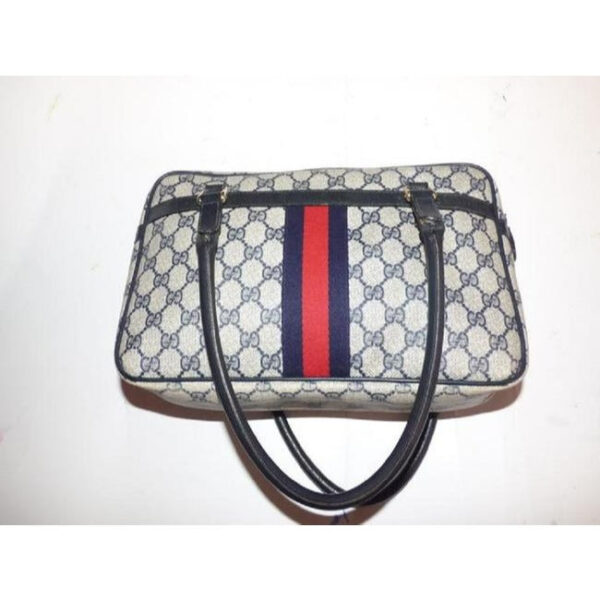 Gucci Guccissima Print Canvasleather Top Handle With Navy G Logoredblue Stripe Leathercoated Canvas | Luna Bags