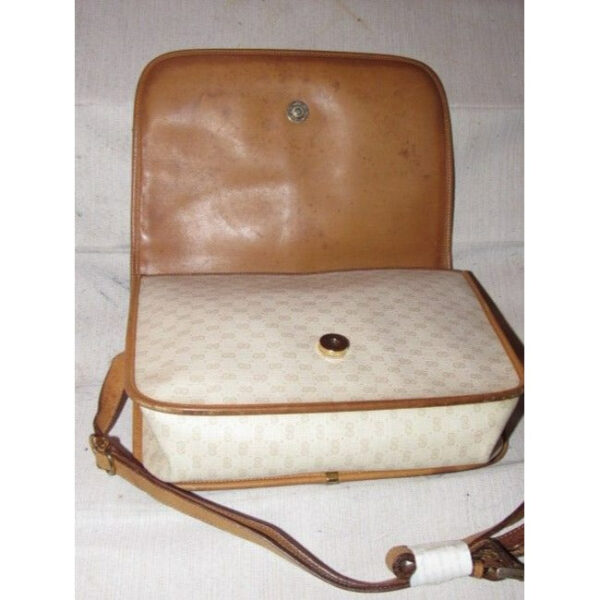 Gucci Vintage Beige With Camel Small G Logo And Red Green Stripe Leather Coated Canvas | Luna Bags