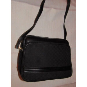 Gucci black leather & black micro Guccissima print canvas, roomy, cross body/messenger bag | Luna Bags