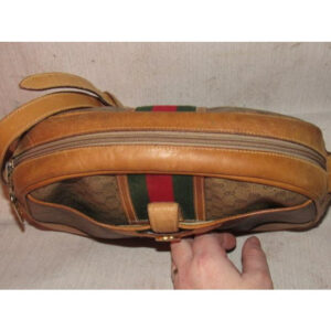 Gucci Gucci, unique, RARE, camel leather & brown small G logo, coated canvas, top zip, camera bag/bowler style, cross body | Luna Bags