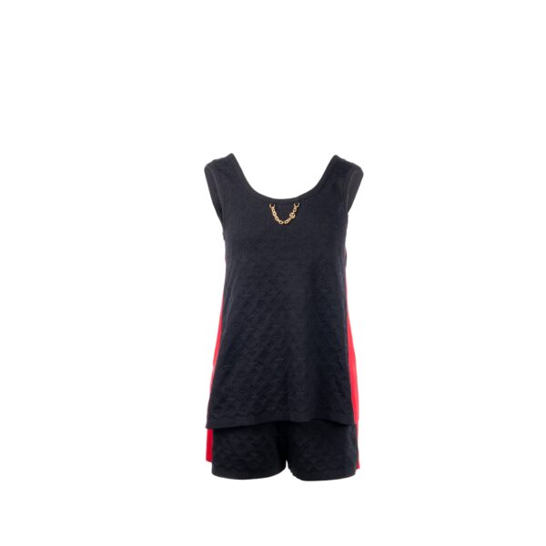 Louis Vuitton size XS Sporty Tank Top and shorts suit Embossed Monogram silk/polyamide black /red | Luna Bags