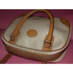 Gucci Boston Vintage Ivory And Camel Small G Logo Leather Coated Canvas Satchel | Luna Bags