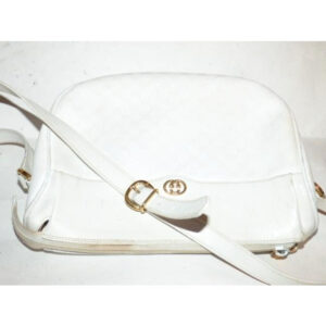 Gucci Webby Vintage Cross Body Crescent Shaped Purse White Micro Guccissima Leather And Coated Canvas | Luna Bags