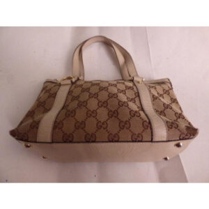 Gucci Abbey Vintage Brown Large Logo Print Canvas And White Leather | Luna Bags