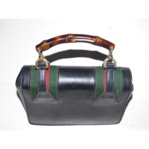 Gucci Buckle Top Bag W And Redgreen Stripes Blackredgreenbamboo Handle Leather Satchel | Luna Bags