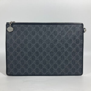 GUCCI Clutch bag 496346 GG Supreme Canvas gray Tiger Cat Patch night courier mens Used | Luna Bags