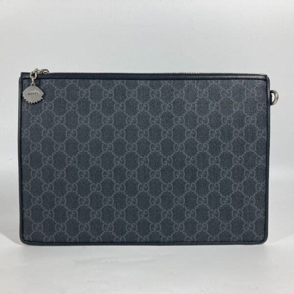 GUCCI Clutch bag 496346 GG Supreme Canvas gray Tiger Cat Patch night courier mens Used | Luna Bags