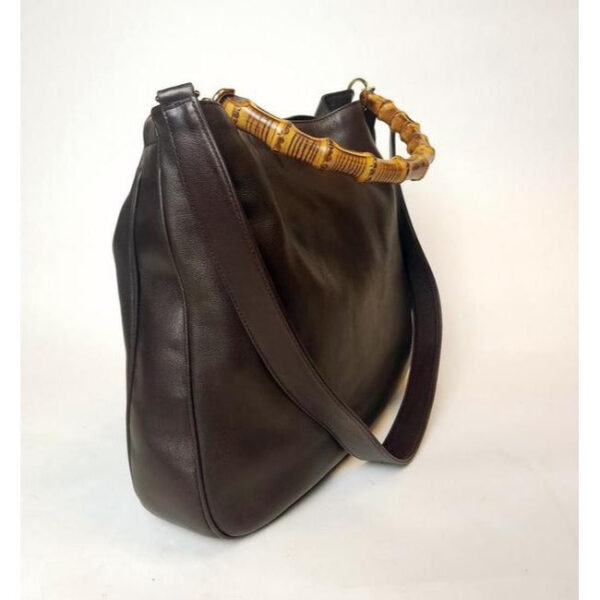 Gucci Shoulder W Two Way Style Handle Brown Leather Bamboo Hobo Bag | Luna Bags