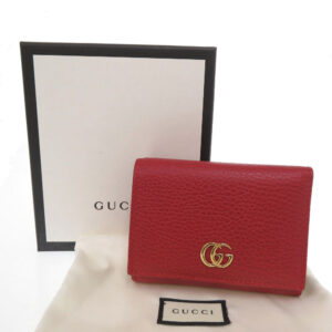 GUCCI Tri-fold wallet 474746 Grain leather Red GG Marmont | Luna Bags