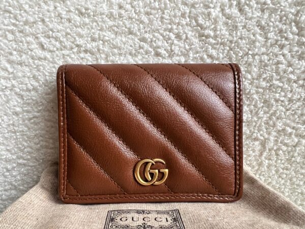 Gucci GG Brown Marmont Matelassé Card Case Wallet (RRP £380) | Luna Bags