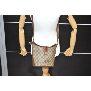 Gucci Brown Guccissima Print Leather Accessory Col Ophidia Bucket Bag w Red & Green | Luna Bags