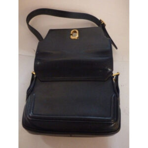Gucci, RARE, bohemian/mod, navy blue leather, envelope top, shoulder purse with bold gold 'G' twist closure | Luna Bags