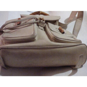 Gucci, white leather, larger size, two strap and bamboo handle, drawstring top, multi-pocket, messenger bag/backpack | Luna Bags