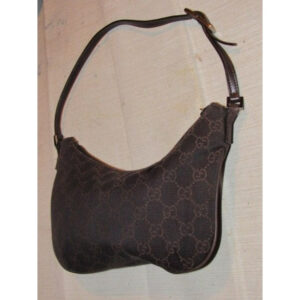 Gucci, petite, brown Guccissima print canvas & brown leather, hobo style, kidney shaped purse with chrome hardware & zip top closure | Luna Bags