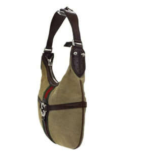 Gucci Vintage Khaki Canvas W Red Green Accent Leather Canvas Hobo Bag | Luna Bags