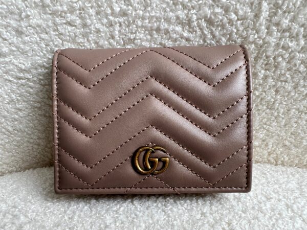 Gucci GG Dusty Pink Marmont Matelassé Card Case Wallet (RRP £345) | Luna Bags