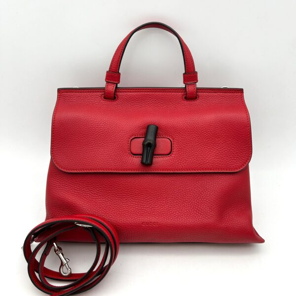 GUCCI Cellarius Calfskin Small Bamboo Daily Top Handle Bag Hibiscus Red gu9955vd | Luna Bags