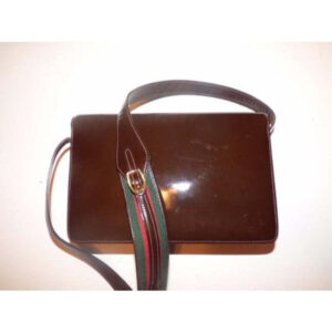 Gucci Horsebit Envelope Top Sherry Stripe Two Way Brown Patent Leather Shoulder Bag | Luna Bags