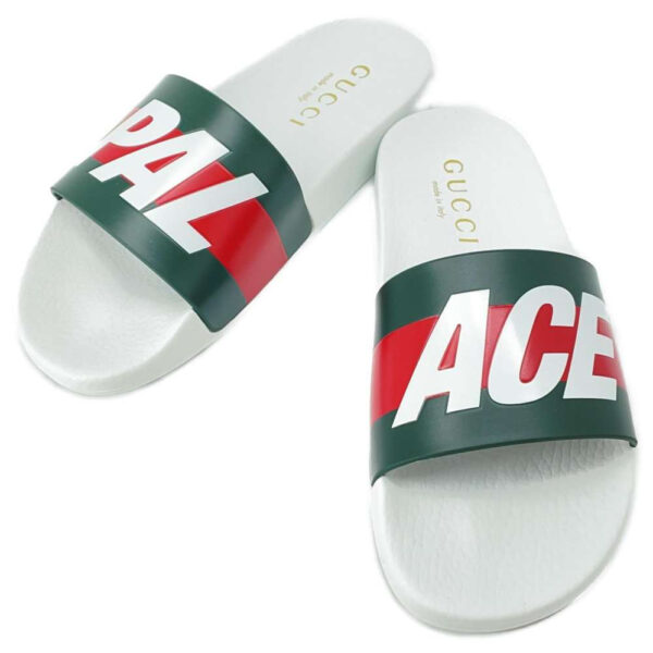 GUCCI Gucci x Palace Logo Slide Sandal GUCCIxPalace Logo Slide Sandals White/Green/Red 723349 Rubber Size 7 | Luna Bags