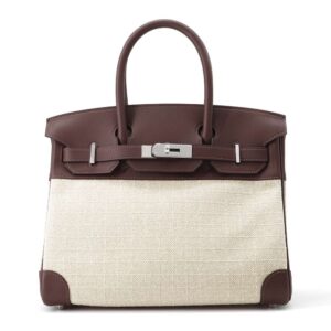 HERMES Birkin Ecru/Moka Toile GM Swift Leather Size 30 | Luna Bags