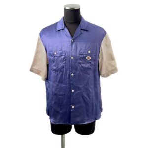 GUCCI Interlocking G open collar shirt Size 48 Purple/Ivory 654894 Acetate100% | Luna Bags