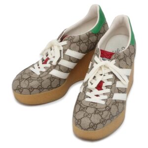GUCCI Adidas Gazelle Wedge Sole Brown/Green/White 725655 PVC Leather Size 39 | Luna Bags