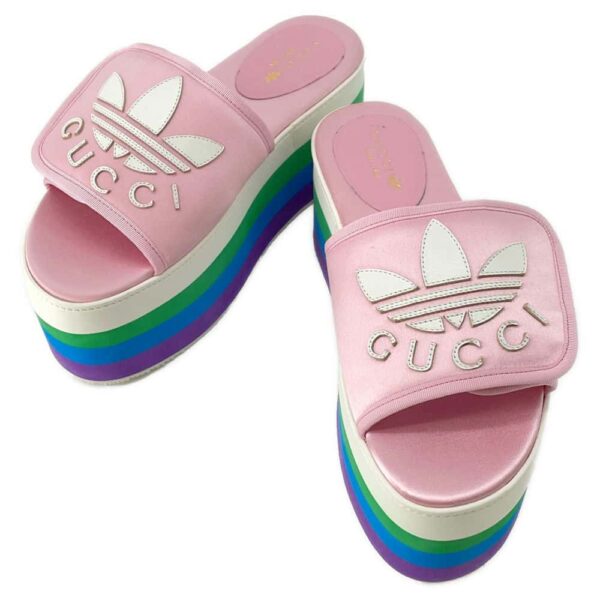 GUCCI Adidas Collaboration Platform Sandals Pink 702294 Silk Size 37.5 | Luna Bags