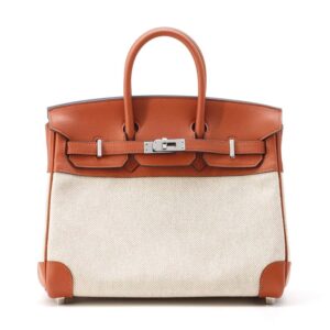 HERMES Birkin Verso Cuivre/Ecru/Rose Texas Toile H Swift Leather Size 25 | Luna Bags